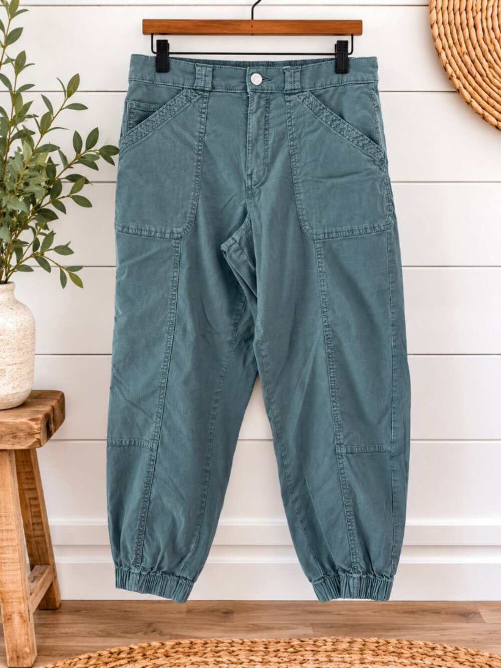 SO Utility Cargo Jogger Pants Women’s XL Dusty Teal Blue Tapered